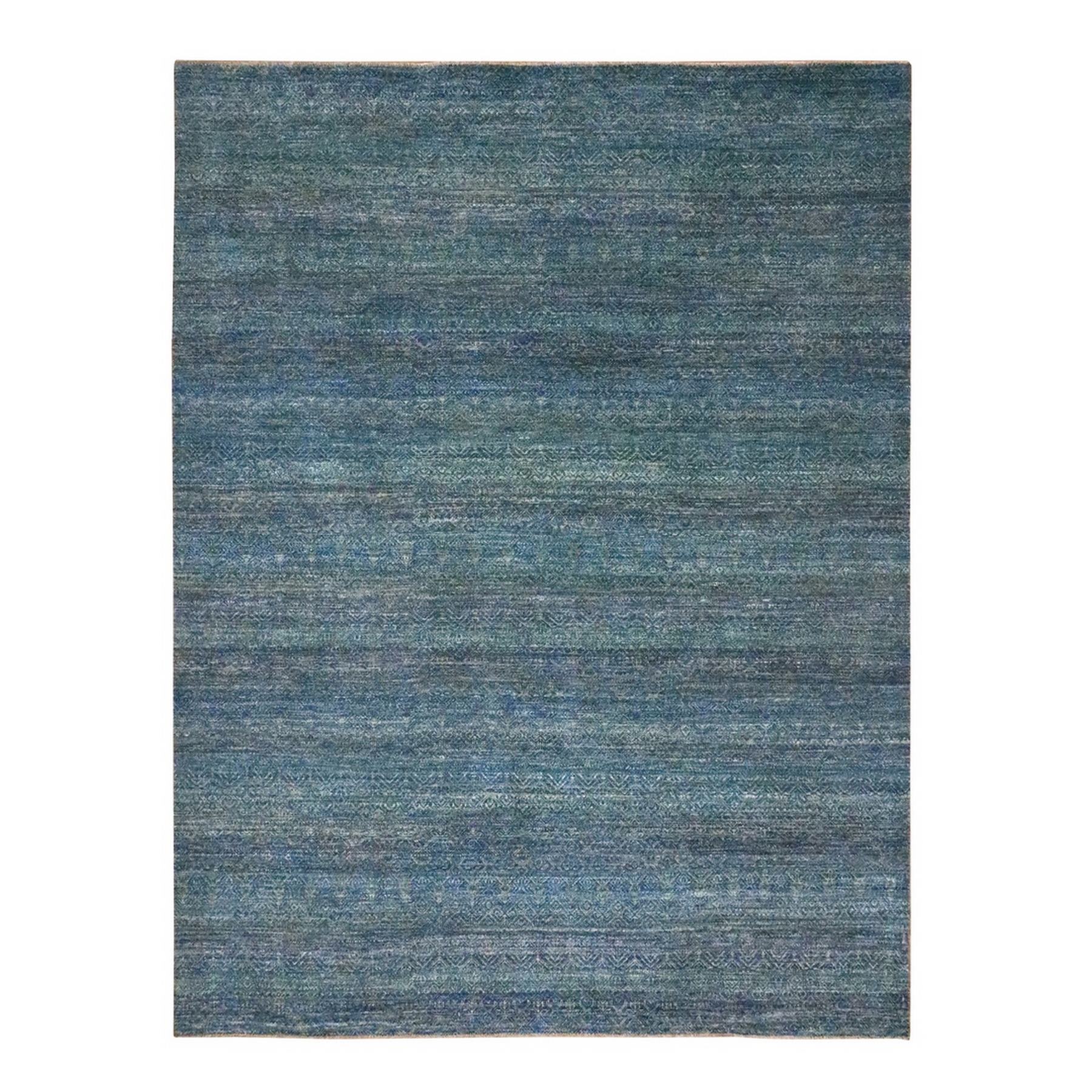 9'x11'10" Yale Blue, Kohinoor Herat Small Repetitive Geometric Design, Lush and Plush, Hand Knotted, Soft Wool, Oriental Rug 